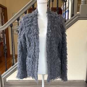 THE GREAT. Gray Open Front Fringy Cardigan Size 1 (Small)